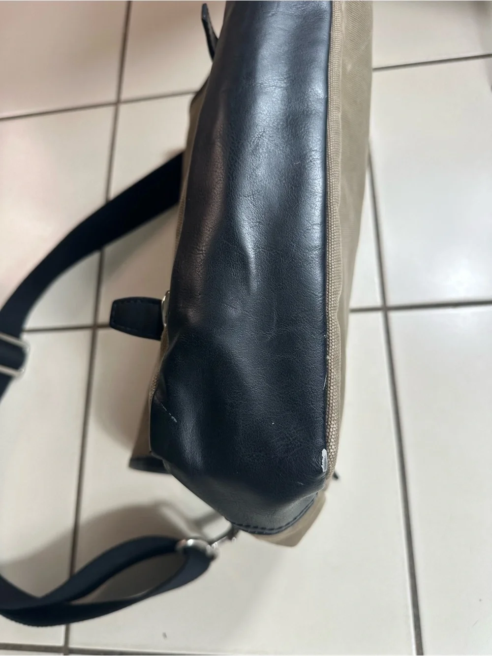 Fossil Tan Canvas Messenger Bag with Black Trim